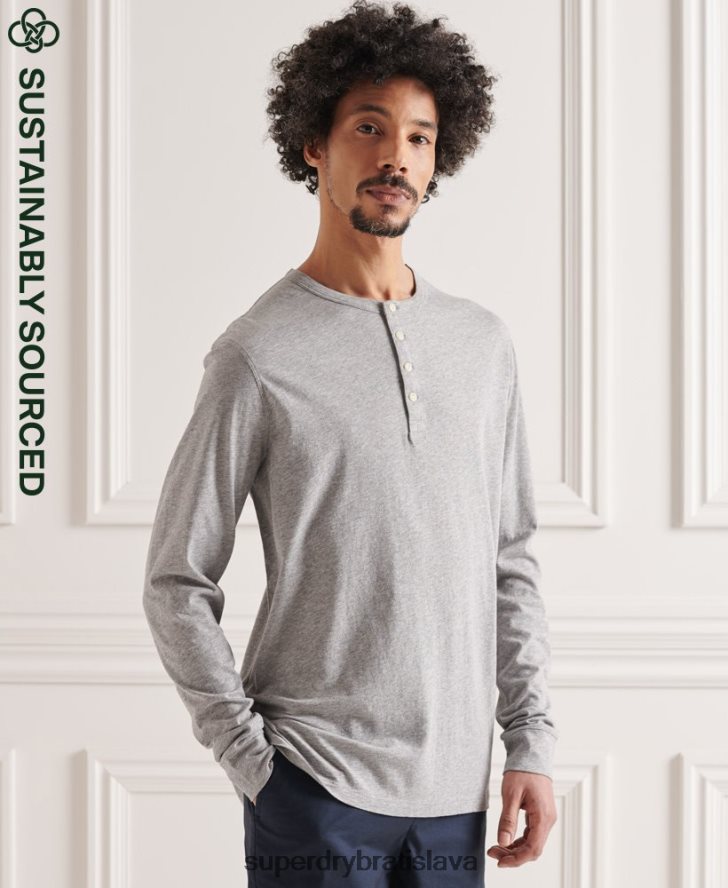 Superdry muži esenciálny top henley z organickej bavlny 6B4ZTR6424 oblečenie svetlo šedá