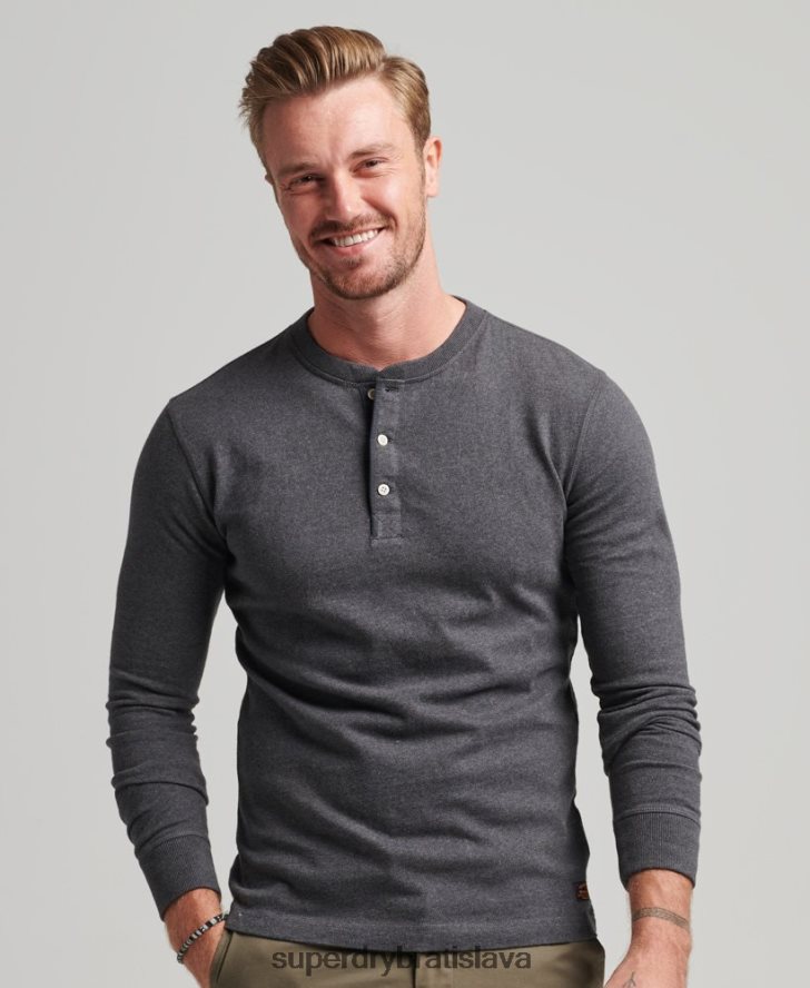 Superdry muži henley top s dlhým rukávom z organickej bavlny 6B4ZTR6376 oblečenie tmavošedý