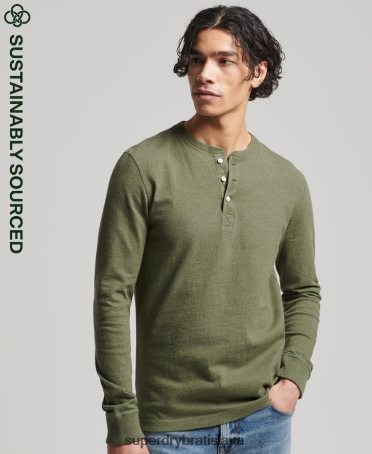 Superdry muži henley top s dlhým rukávom z organickej bavlny 6B4ZTR6428 oblečenie zelená