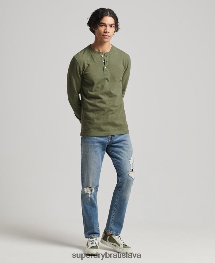 Superdry muži henley top s dlhým rukávom z organickej bavlny 6B4ZTR6428 oblečenie zelená