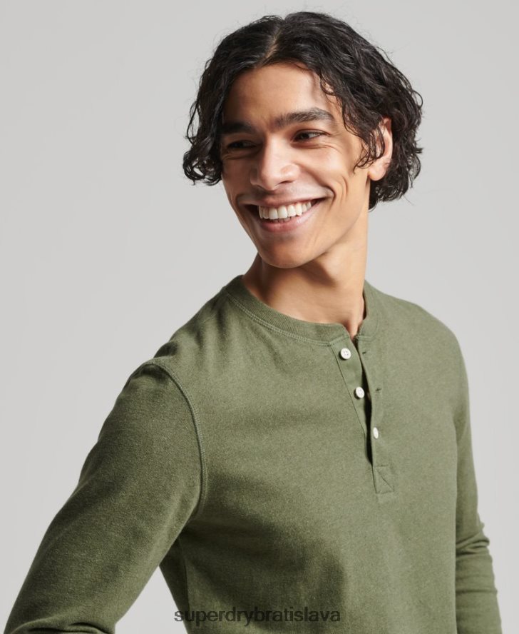 Superdry muži henley top s dlhým rukávom z organickej bavlny 6B4ZTR6428 oblečenie zelená