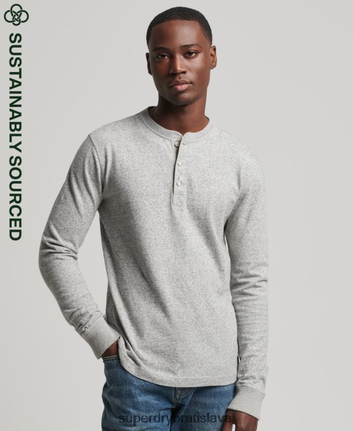 Superdry muži henley top s dlhým rukávom z organickej bavlny 6B4ZTR6433 oblečenie sivá
