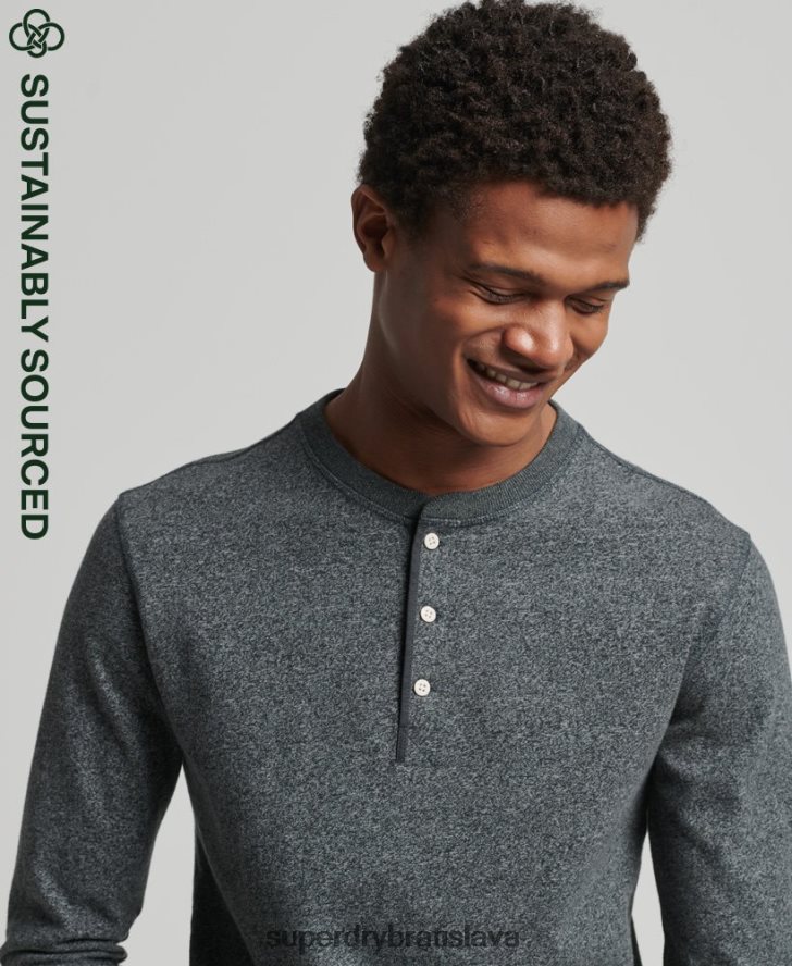 Superdry muži henley top s dlhým rukávom z organickej bavlny 6B4ZTR6458 oblečenie tmavošedý