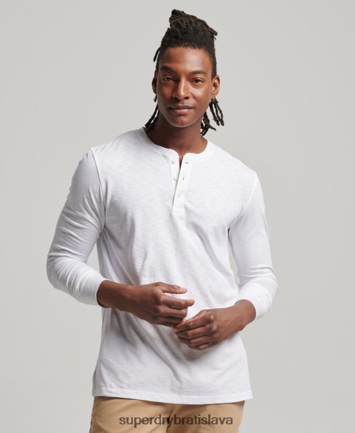 Superdry muži henley top z džerseja s dlhým rukávom 6B4ZTR1498 oblečenie biely