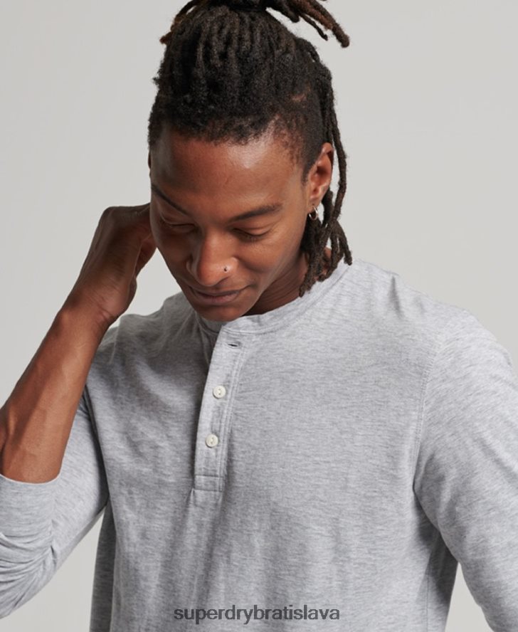 Superdry muži henley top z džerseja s dlhým rukávom 6B4ZTR1510 oblečenie tmavošedý