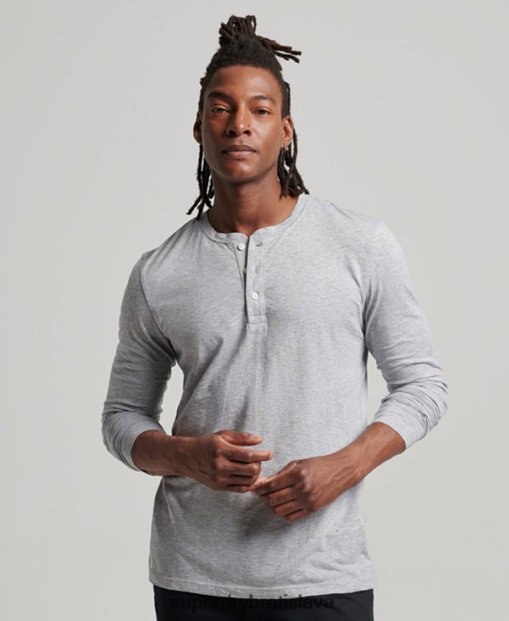 Superdry muži henley top z džerseja s dlhým rukávom 6B4ZTR1510 oblečenie tmavošedý