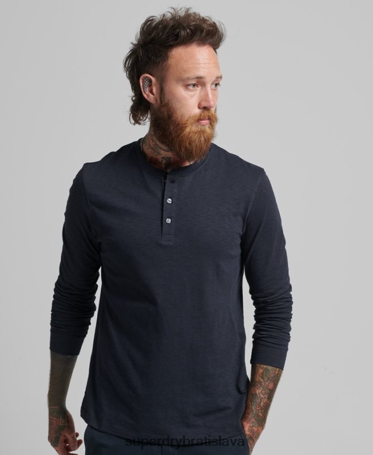 Superdry muži henley top z džerseja s dlhým rukávom 6B4ZTR1513 oblečenie námorníctvo