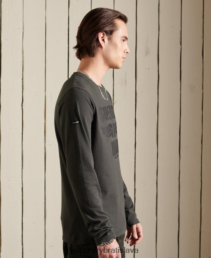 Superdry muži čierny top s dlhým rukávom 6B4ZTR1579 oblečenie tmavošedý