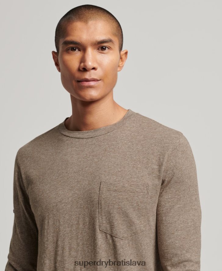 Superdry muži klzký džersejový top s dlhým rukávom 6B4ZTR1532 oblečenie hnedá