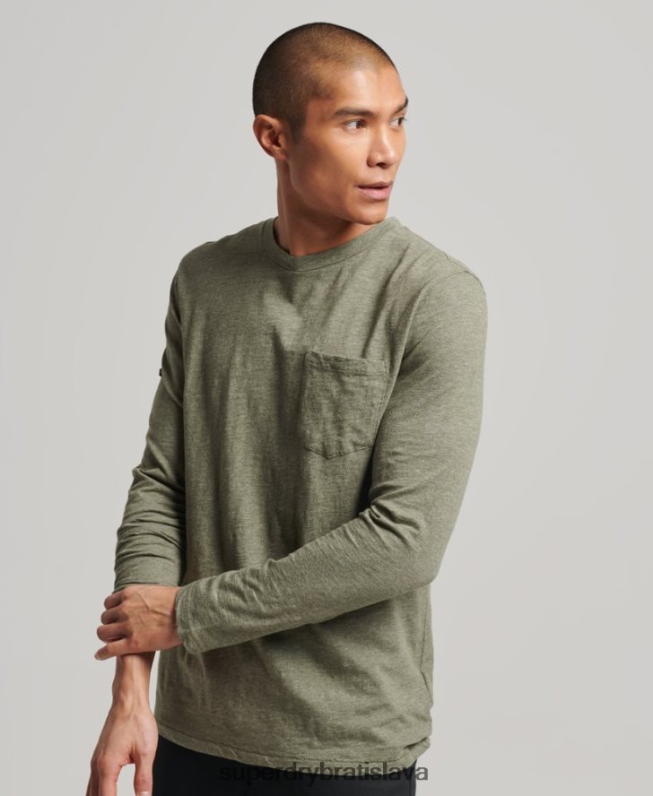 Superdry muži klzký džersejový top s dlhým rukávom 6B4ZTR1541 oblečenie kaki