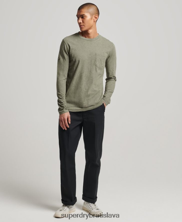 Superdry muži klzký džersejový top s dlhým rukávom 6B4ZTR1541 oblečenie kaki