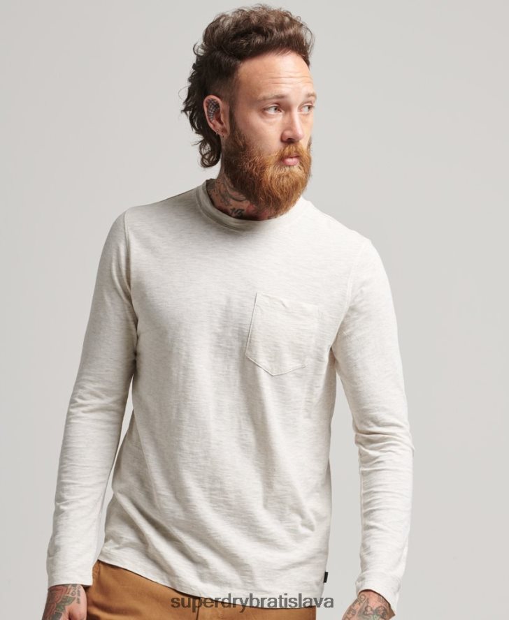 Superdry muži klzký džersejový top s dlhým rukávom 6B4ZTR6396 oblečenie krém