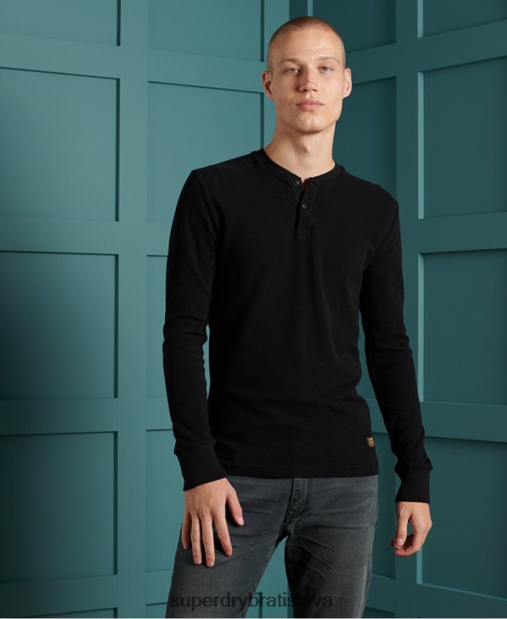 Superdry muži mikro textúra henley top 6B4ZTR1588 oblečenie čierna