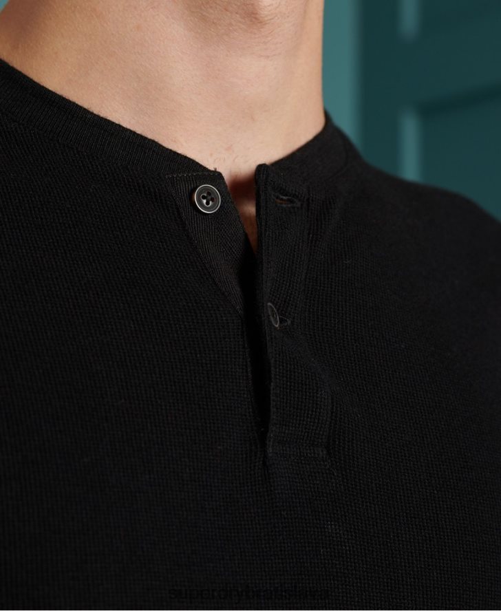 Superdry muži mikro textúra henley top 6B4ZTR1588 oblečenie čierna