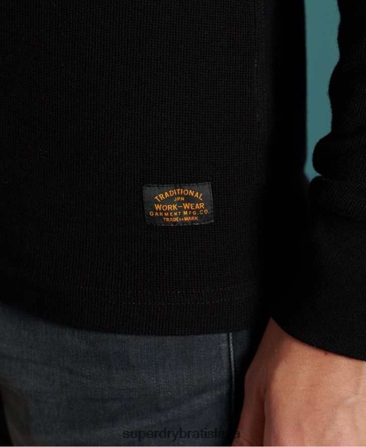 Superdry muži mikro textúra henley top 6B4ZTR1588 oblečenie čierna