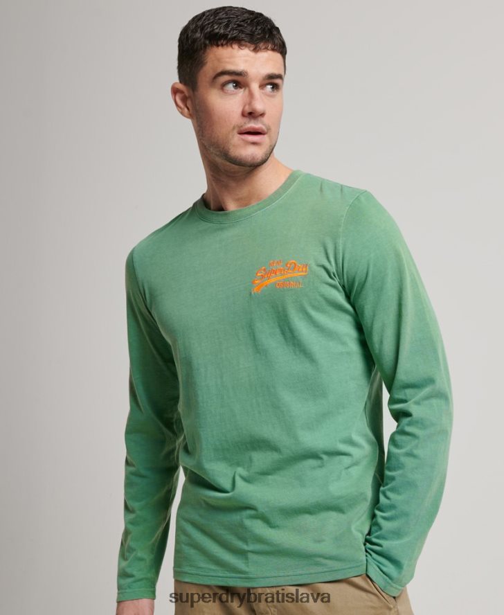 Superdry muži neónový top s vintage logom a dlhým rukávom 6B4ZTR1507 oblečenie zelená