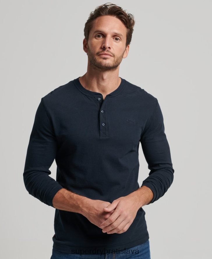 Superdry muži organická bavlna vintage logo vyšívané henley top 6B4ZTR1457 oblečenie námorníctvo