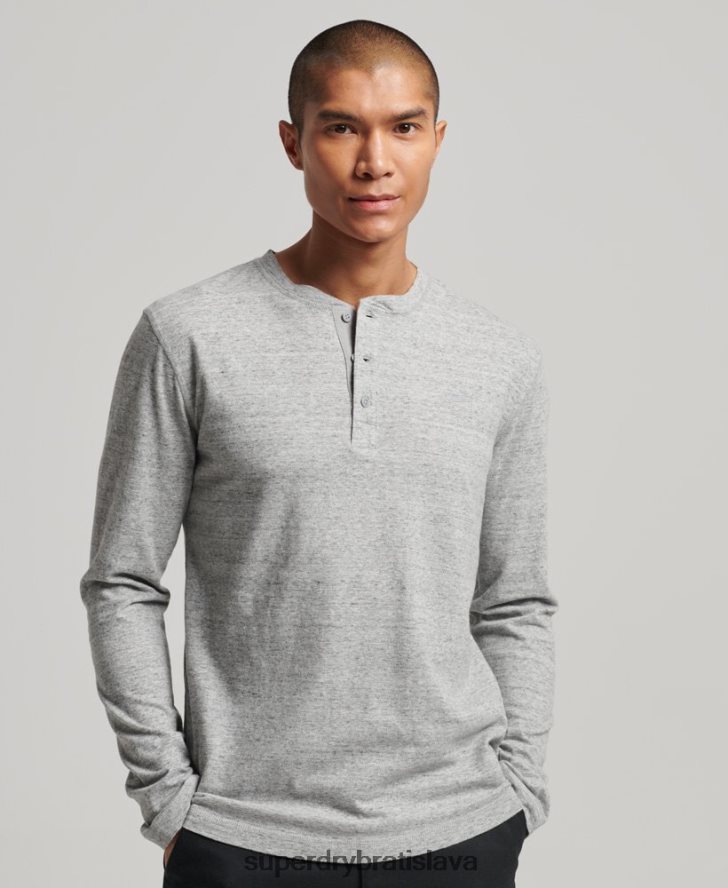 Superdry muži organická bavlna vintage logo vyšívané henley top 6B4ZTR1470 oblečenie sivá
