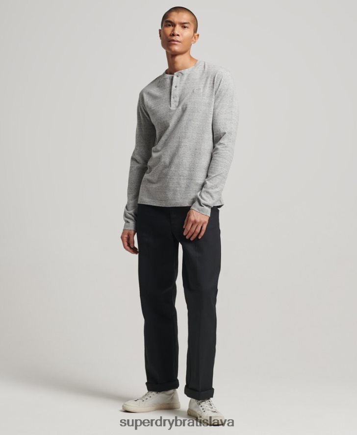 Superdry muži organická bavlna vintage logo vyšívané henley top 6B4ZTR1470 oblečenie sivá