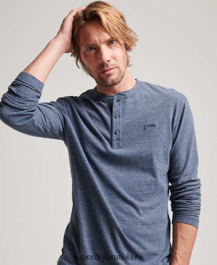 Superdry muži organická bavlna vintage logo vyšívané henley top 6B4ZTR1525 oblečenie námorníctvo