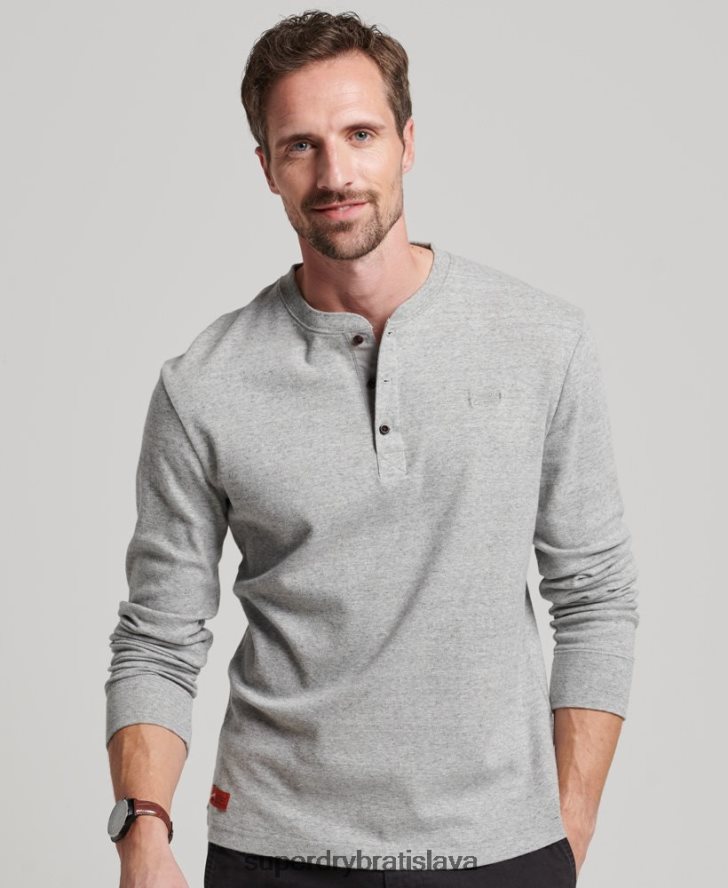 Superdry muži organická bavlna vintage logo vyšívané henley top 6B4ZTR1543 oblečenie sivá