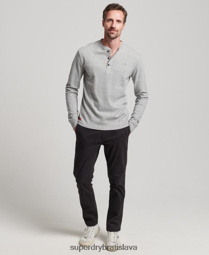 Superdry muži organická bavlna vintage logo vyšívané henley top 6B4ZTR1543 oblečenie sivá