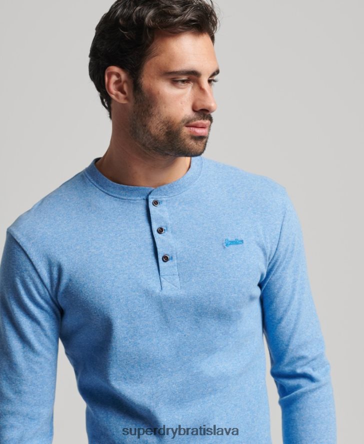 Superdry muži organická bavlna vintage logo vyšívané henley top 6B4ZTR1556 oblečenie Modrá