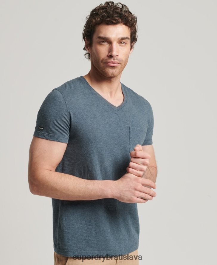 Superdry muži organické bavlnené tričko s výstrihom do V 6B4ZTR4819 oblečenie Modrá