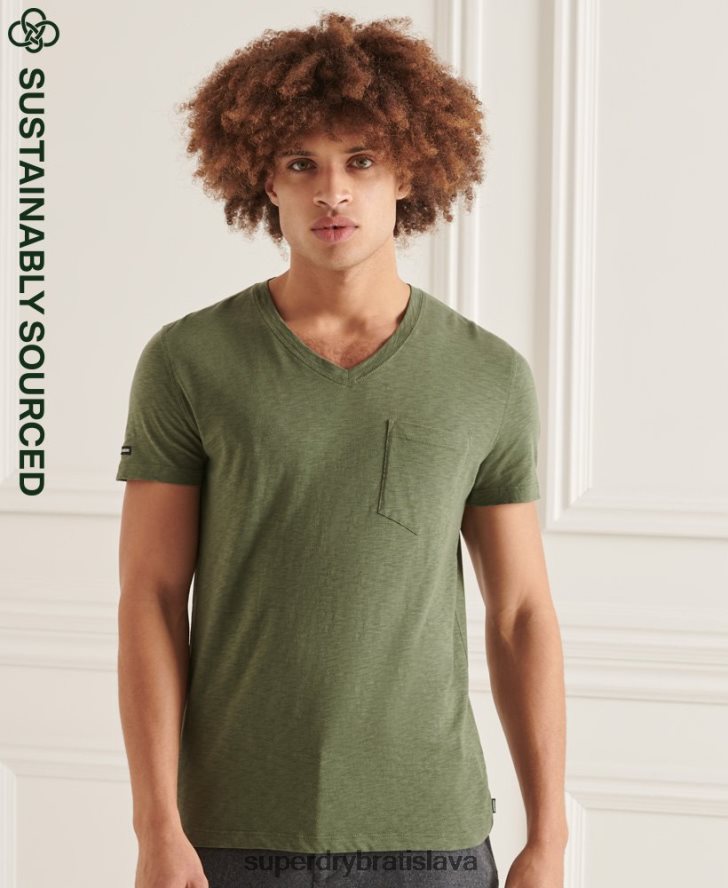 Superdry muži organické bavlnené tričko s výstrihom do V 6B4ZTR4846 oblečenie zelená