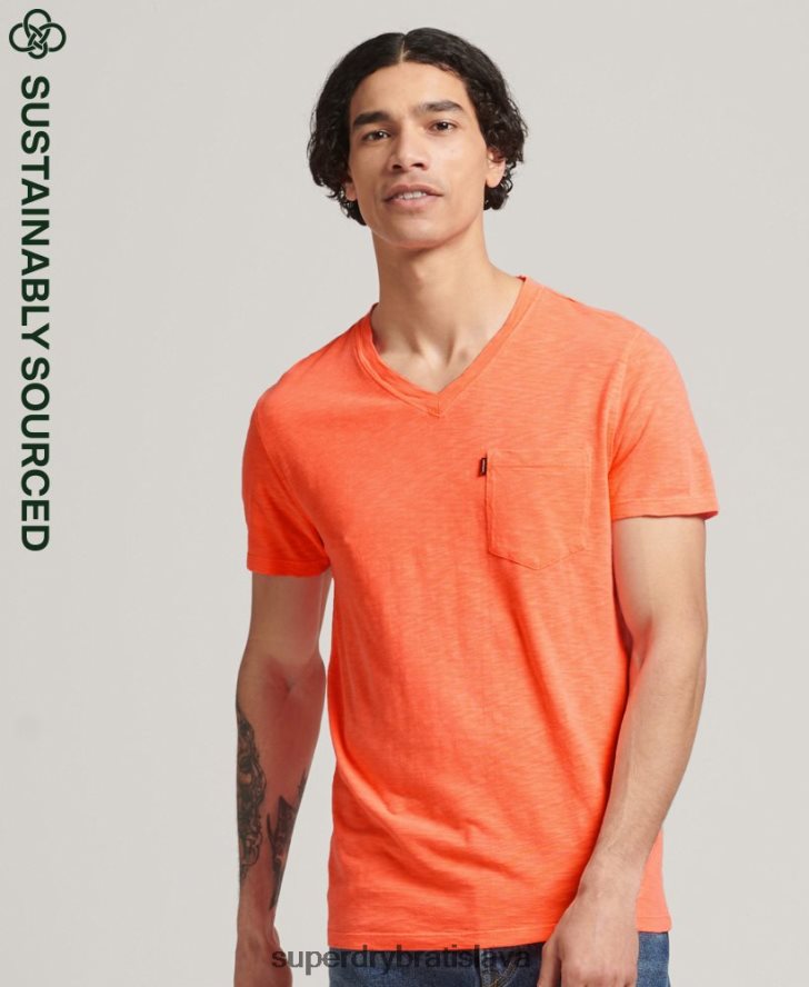 Superdry muži organické bavlnené tričko s výstrihom do V 6B4ZTR4863 oblečenie koralový
