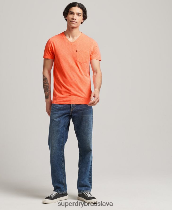 Superdry muži organické bavlnené tričko s výstrihom do V 6B4ZTR4863 oblečenie koralový