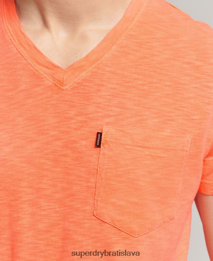 Superdry muži organické bavlnené tričko s výstrihom do V 6B4ZTR4863 oblečenie koralový