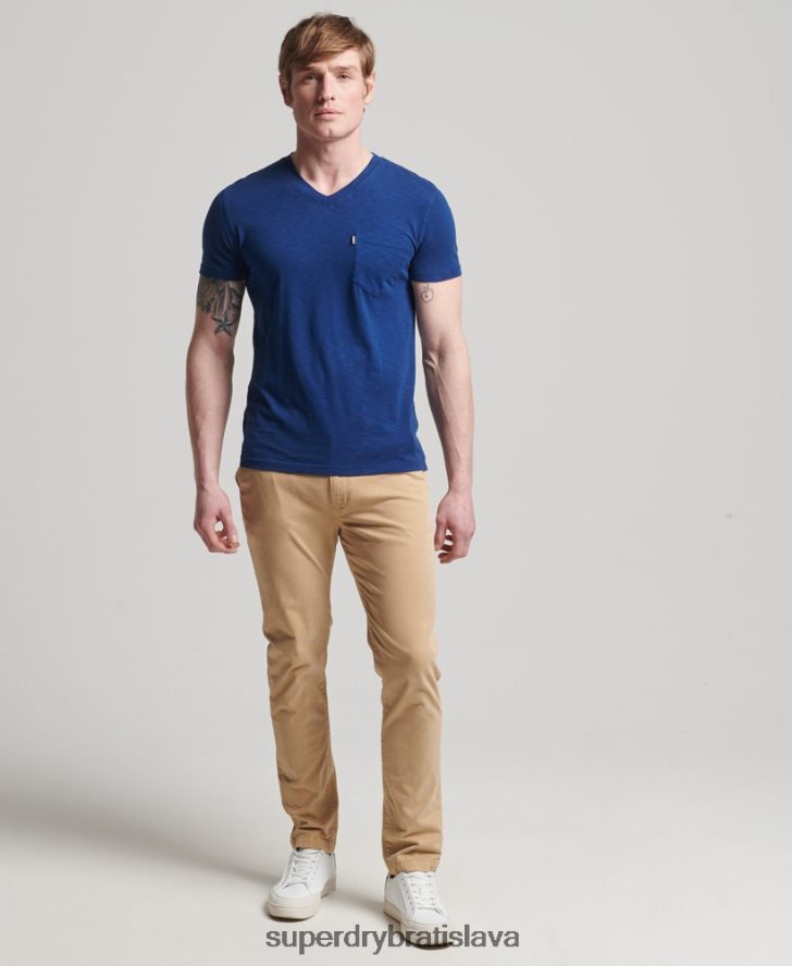 Superdry muži organické bavlnené tričko s výstrihom do V 6B4ZTR4877 oblečenie Modrá
