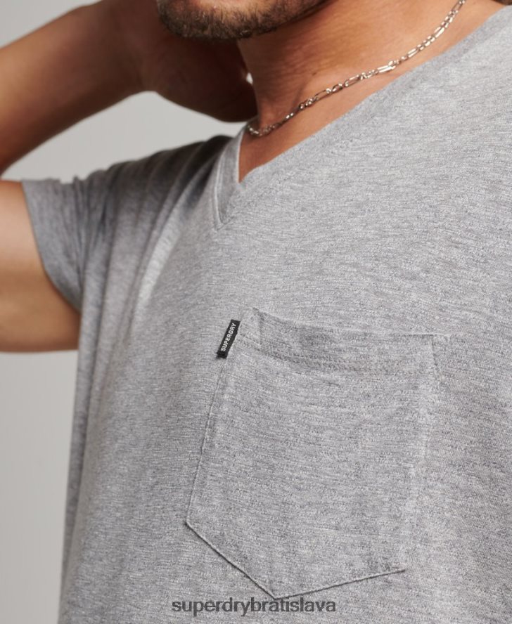 Superdry muži organické bavlnené tričko s výstrihom do V 6B4ZTR4885 oblečenie svetlo šedá