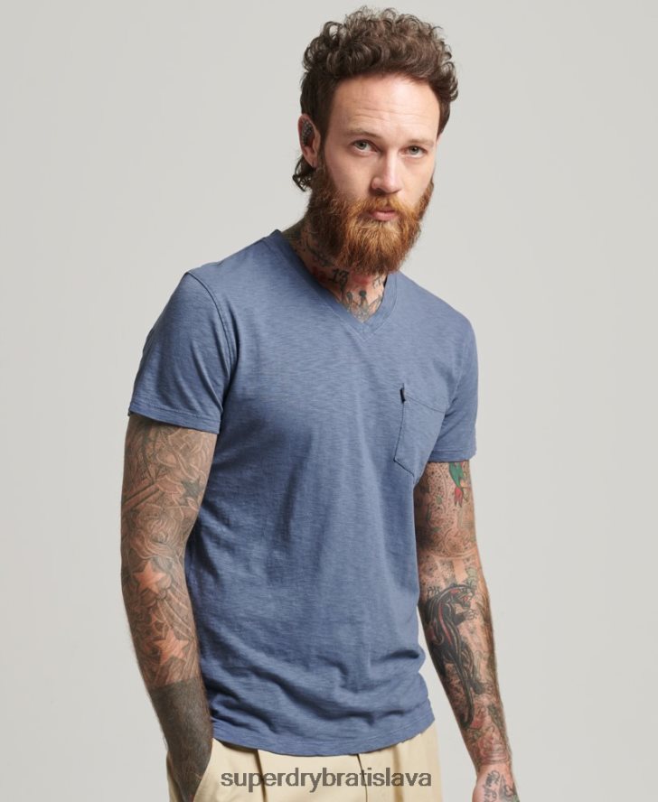 Superdry muži organické bavlnené tričko s výstrihom do V 6B4ZTR4936 oblečenie Modrá