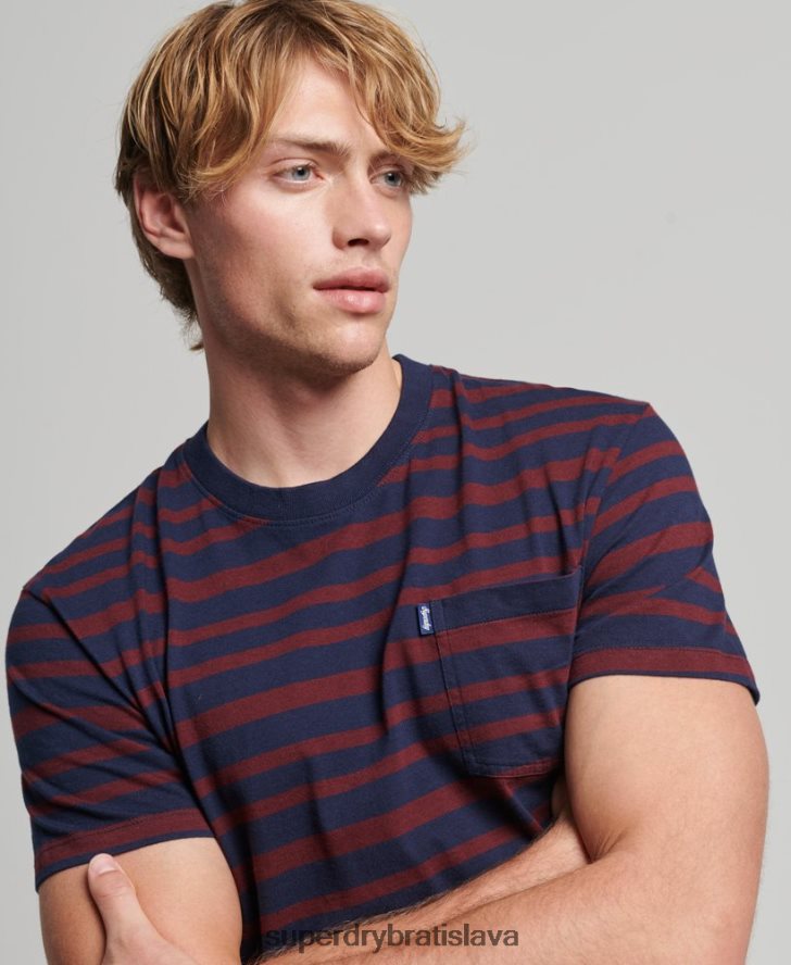 Superdry muži prúžkované tričko s logom s esenciálnym logom z organickej bavlny 6B4ZTR4825 oblečenie námorníctvo