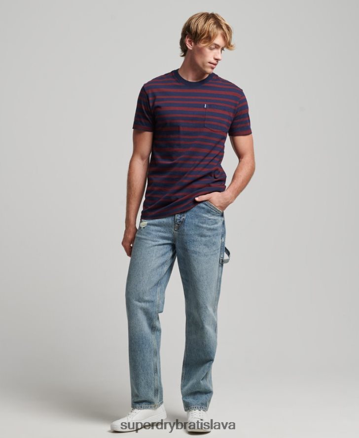 Superdry muži prúžkované tričko s logom s esenciálnym logom z organickej bavlny 6B4ZTR4825 oblečenie námorníctvo