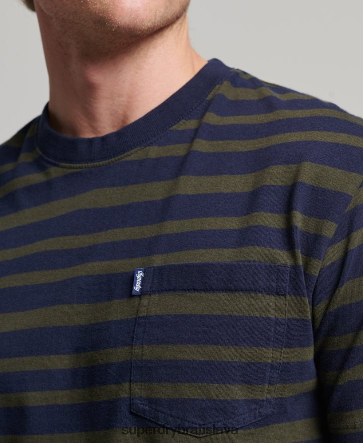 Superdry muži prúžkované tričko s logom s esenciálnym logom z organickej bavlny 6B4ZTR4906 oblečenie námorníctvo