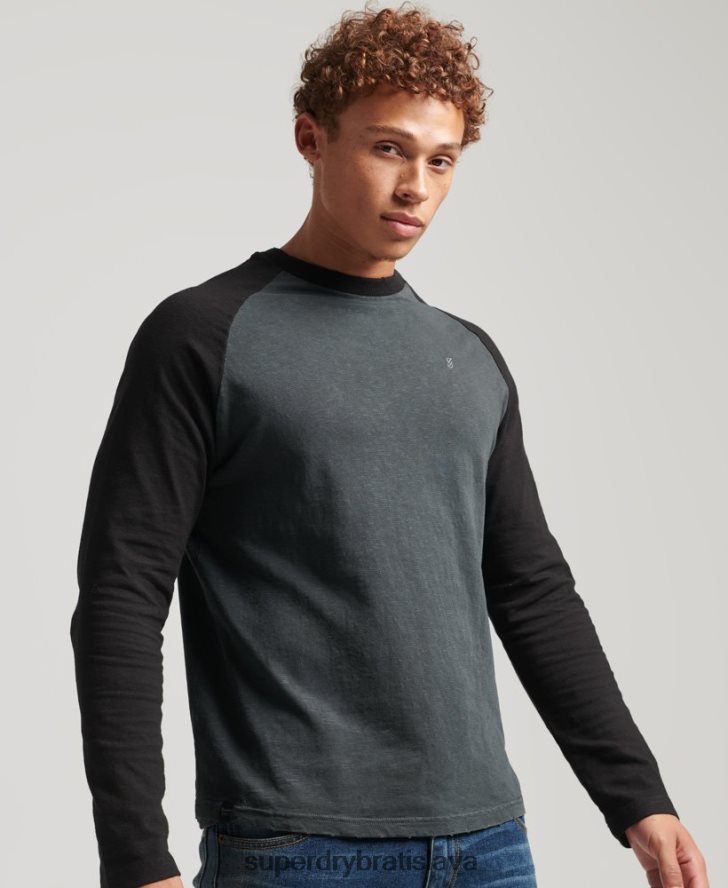 Superdry muži prefarbený bejzbalový top s dlhým rukávom 6B4ZTR1506 oblečenie tmavošedý