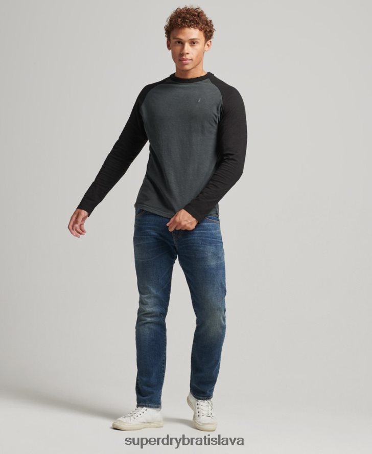 Superdry muži prefarbený bejzbalový top s dlhým rukávom 6B4ZTR1506 oblečenie tmavošedý