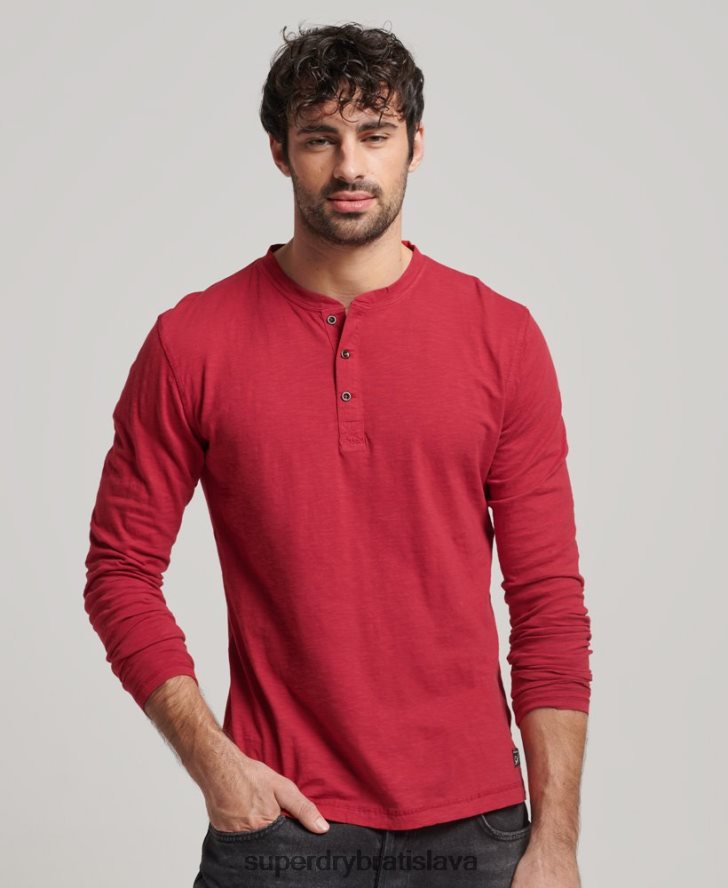Superdry muži prefarbený top s dlhým rukávom 6B4ZTR1492 oblečenie červená