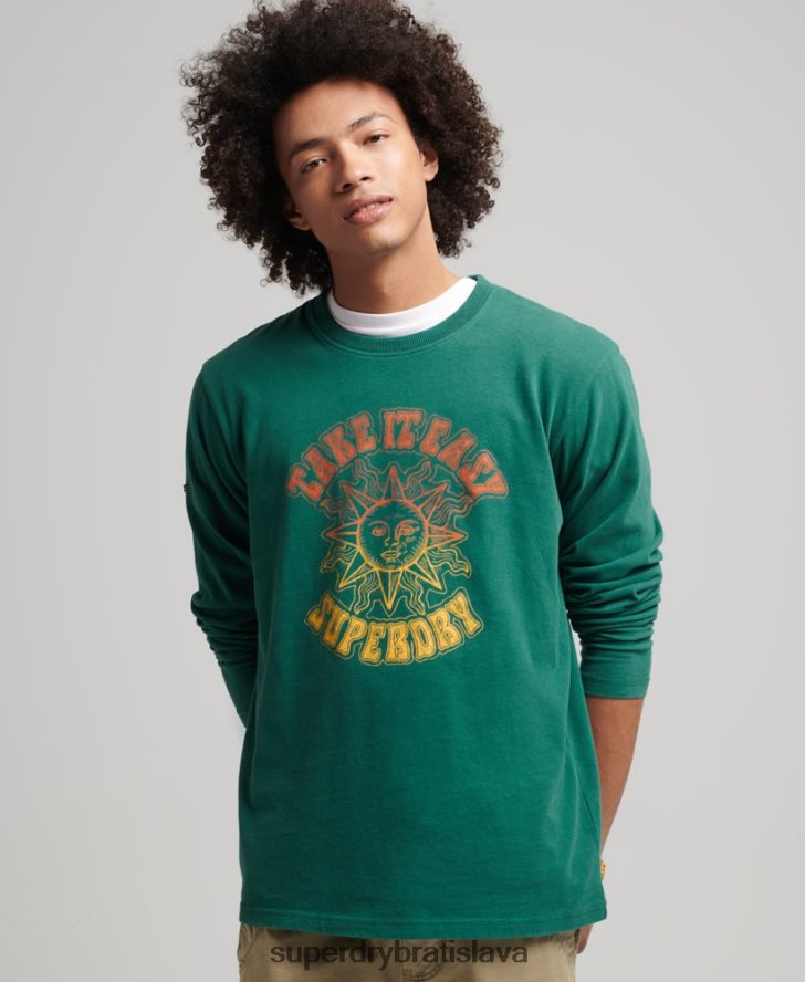 Superdry muži psych rock top s dlhým rukávom 6B4ZTR1554 oblečenie zelená