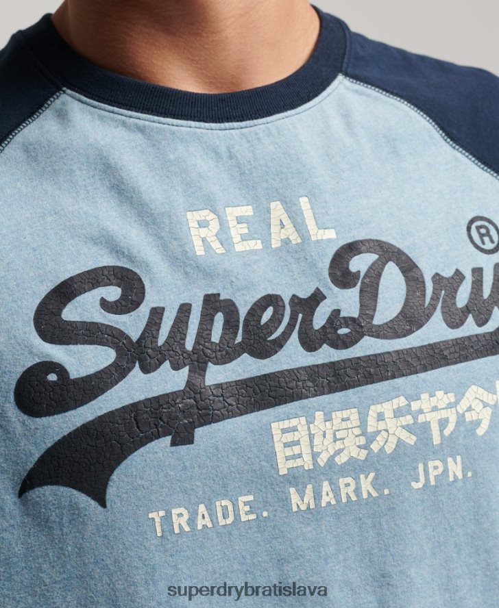 Superdry muži raglánový top s dlhým rukávom s vintage logom z organickej bavlny 6B4ZTR1467 oblečenie Modrá