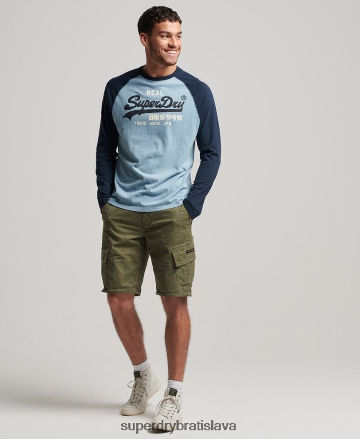 Superdry muži raglánový top s dlhým rukávom s vintage logom z organickej bavlny 6B4ZTR1467 oblečenie Modrá