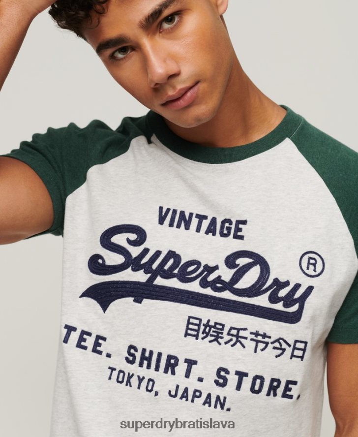 Superdry muži raglánové tričko s vintage logom obchodu 6B4ZTR51 oblečenie zelená