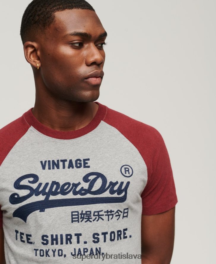 Superdry muži raglánové tričko s vintage logom obchodu 6B4ZTR72 oblečenie červená