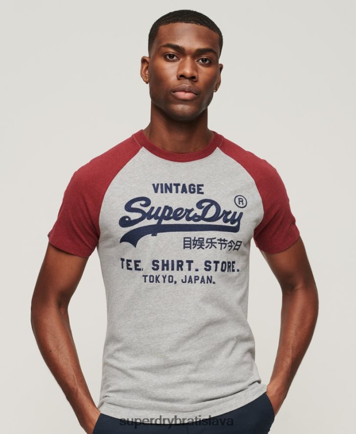 Superdry muži raglánové tričko s vintage logom obchodu 6B4ZTR72 oblečenie červená