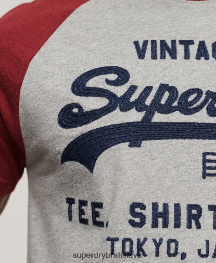 Superdry muži raglánové tričko s vintage logom obchodu 6B4ZTR72 oblečenie červená