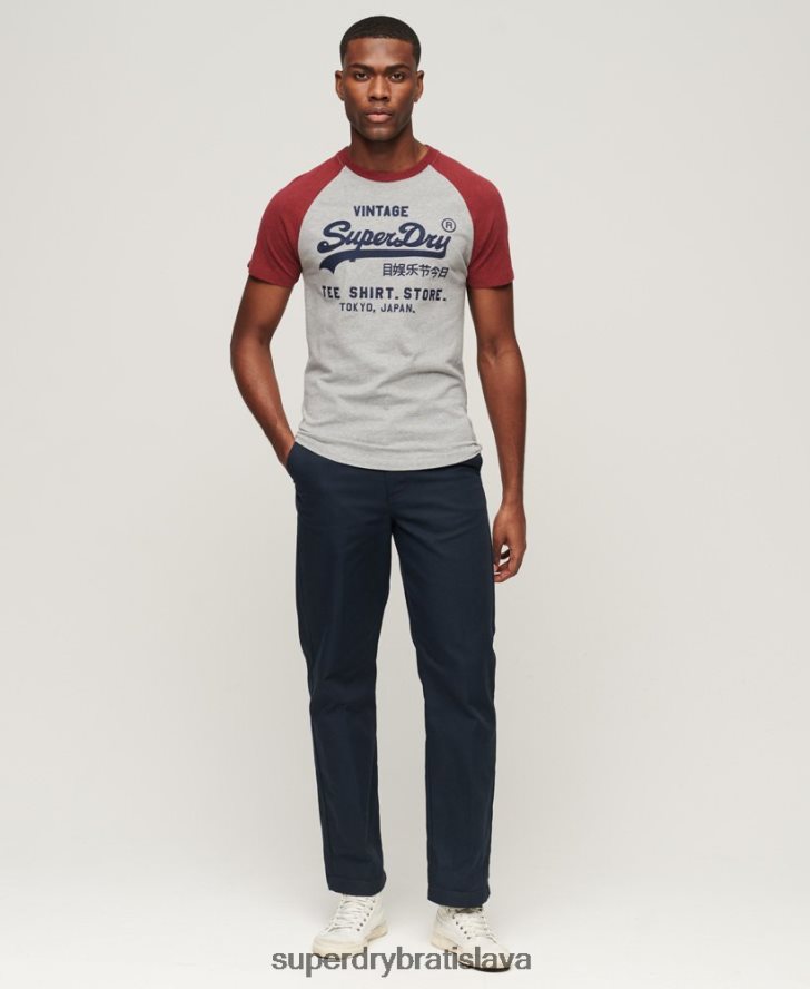 Superdry muži raglánové tričko s vintage logom obchodu 6B4ZTR72 oblečenie červená