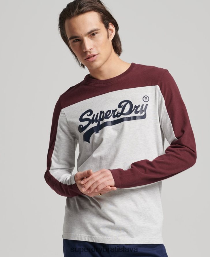 Superdry muži ročník top s dlhým rukávom s logom vysokej školy 6B4ZTR1591 oblečenie svetlo šedá